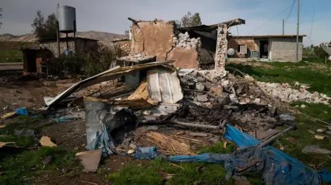 Matthew Goddard/BBC Aftermath of an Iranian strike on a building used by an Iranian Kurdish opposition group, in northern Iraq